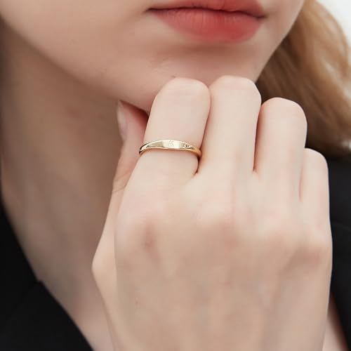 Gold Initial Rings for Women Non Tarnish Thumb Rings for Teen Girls 14K Gold plated for Women - color: D