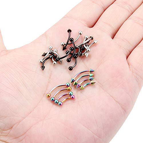 Ruifan 24PCS 16G Surgical Steel Eyebrow Ear Navel Belly Lip Ring Body Piercing Jewelry - color: Mix Color 1#