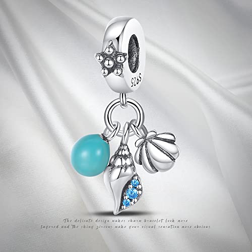 Pandach 925 Sterling Silver Charms for Bracelets and Necklaces Travel Round The World Beads Charms Relaxation Dangle Pendant,Jewelry Beads Gifts for Women - style: Glow in the Dark Conch Charm