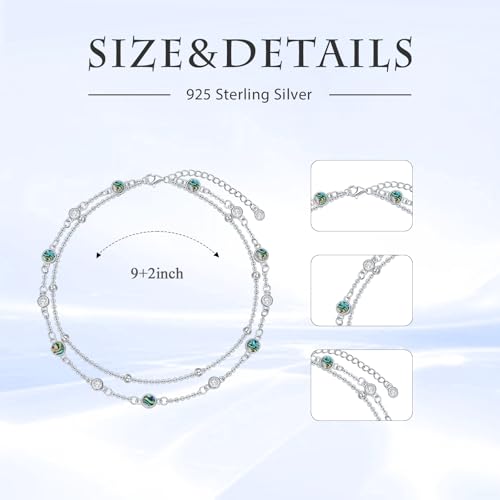 HPQQ Anklets for Women 925 Sterling Silver Natural Stone Layered Anklet Beach Summer Fine Jewelry Birthday Mothers Day Gifts for Women Mom Her - color: Abalone 9"-11"
