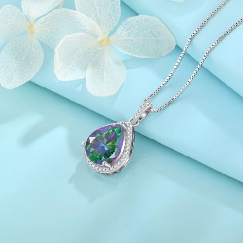FJ Teardrop Pendant Necklace 925 Sterling Silver Birthstone Jewelry for Women - color: 06 June-Alexandrite-2