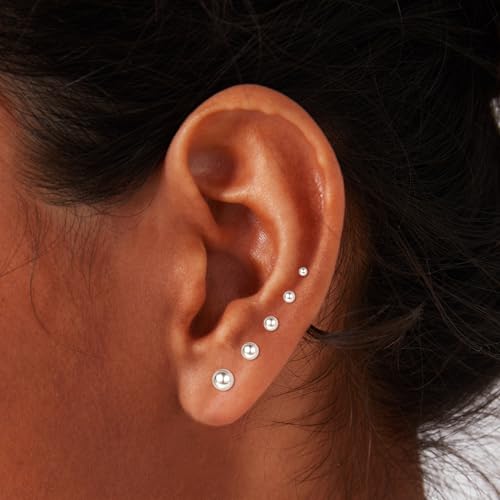 Xpircn Flat Back Stud Earrings 16G 18G 20G Tiny CZ Stud Earrings, Gold Flat Back Earrings, Threadless Cartilage Tragus Piercing Conch Helix Stud - color: Silver-Tiny Ball, size: 16G 6mm Bar