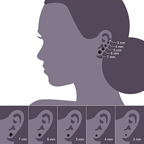 JewelrieShop Cartilage Tragus Earring Stainless Steel Stud Piercing Earring Flat Back Earrings Stud Flatback Screw Back Earrings for Women Men (16G, 6mm Bar Length, 3mm-7mm CZ, 5 Pairs) - color: 02. Steel with Jet Black CZ