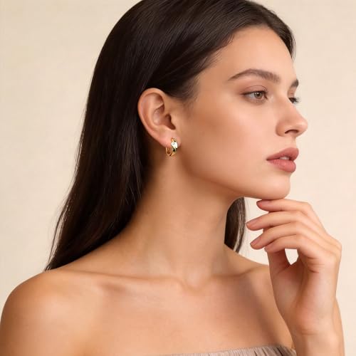 ALEXCRAFT 14K Goldplated Zirconia Hoop Earrings for Women, Hypoallergen Small Tiny Silver Sleeper Cartilage Twist Huggie Hoop Earrings With Ball Zirconia Shiny Simple Elegant Jewelry for Women - color: GoldA