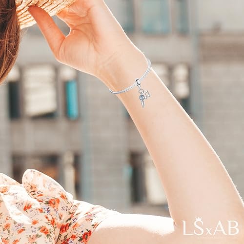 LSxAB Sing Microphone Charm for Pandora Bracelets and Necklace Pendant Blue March Birthstone Dangle Birthday Charm for Women Birthday Gifts Jewelry