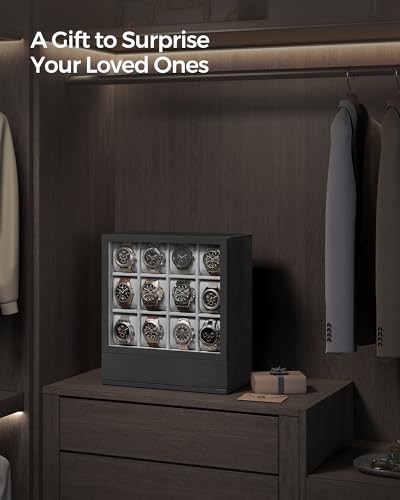 SONGMICS Watch Box 12-Slot Watch Display Case with Window | Solid Wood Veneer, Velvet Lining, Vertical Storage, Space Saving, Gift Idea, Ebony Black, UJOW014B01 - color: Ebony Black, size: 12 Slot