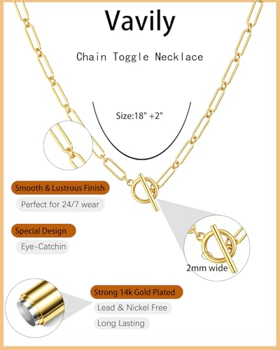 Link Gold Chain 14K Gold Plated Trendy Rope Paperclip Thick Chain Necklace Minimalist Layered Gold Chain Choker Necklaces for Women - style: Toggle Clasp Paperclip Chain