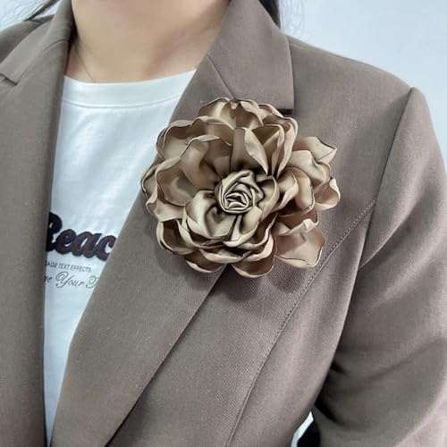 Dainty Fabric Rose Flower Large Brooch Lapel Pins Flower Brooches Pin Classic for Wedding Party Dance Banquet for Women Dress Suit Clothes Accessories Jewelry 100mm - color: Brown