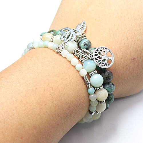 Tree of Life Yoga Healing Stone Bracelets,Multilayer Lotus Chakra Stone Reiki Bracelet Sets,Anxiety Crystal Natural Stone,for Women Stress Relief - style: Style 8 Amazonite + African Turquoise