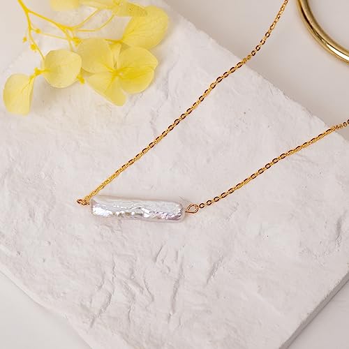 925 Sterling Silver Dainty Freshwater Cultured Pearl Choker Necklace White Genuine Real Pearl Charm Necklaces Jewelry Gifts for Her - color: Baroque-Long-Gold
