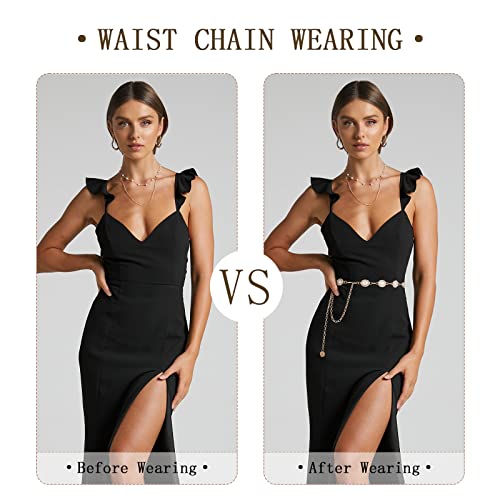 WELROG Metal Waist Chain Belt for Women - Pearls Gold Silver Chain Belts for Dresses Jeans - color: Oval Pearl - Gold