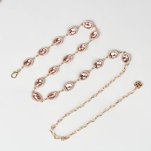 ILuvatar Green Glass Diamond Chain Belt - Metal Women's Western Style Dress Belt - color: Pink-s1
