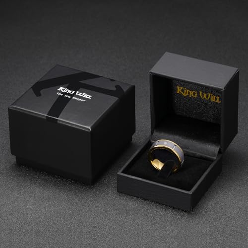 King Will Mens Tungsten Wedding Band with Cubic Zircon Inlay 7mm/8mm Flat Cut Comfort Fit Engagement Rings - color: B-Gunmetal&Gold Inlay-8mm