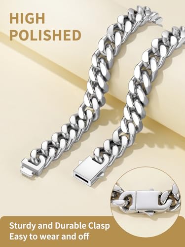 FindChic Cuban Link Chain Necklace for Women Men, Silver/Gold Plated Stainless Steel Solid Miami Curb Chain Hip Hop Punk Statement Jewelry, 5/12/14mm Width, 16/18/20 Inch Length, with Gift Box - color: 03. 12mm-Silver, size: 16inches