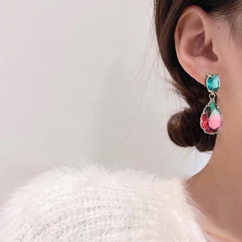 Crystal Earrings CXUEMH Teardrop Earrings for Women Blue and Green Dangle Earrings Elegant Earrings for Prom Emerald Green Earrings Formal Jewelry Crystal Drop Earrings - color: green and red