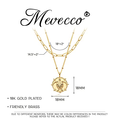 MEVECCO Dainty Pendant Layered Necklaces for Women | 18K Gold Plated Brass, 2-Piece Set With A Choker-Length Upper Layer, Wear Together Or Separately, Refined Everyday Style - style: Layer Turtle