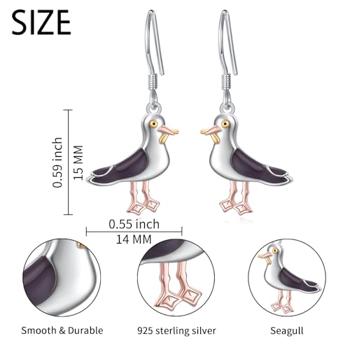 S925 Sterling Silver Cute Bird Earrings for Women Jewelry - color: White-Seagull