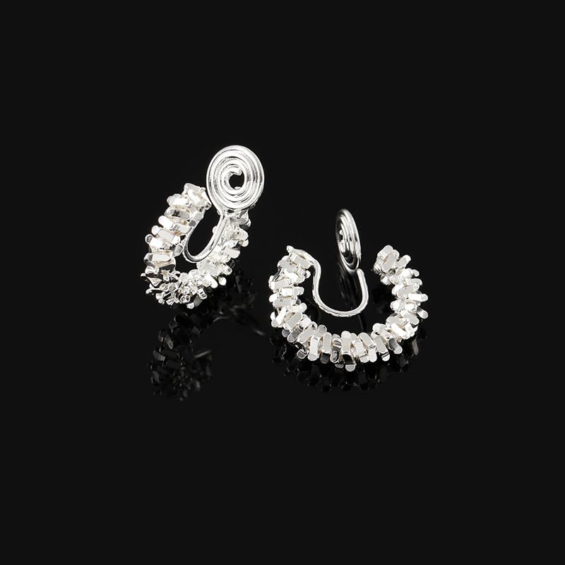 Clip On Hoop Earrings for Women Not Pierced Gold Silver Large Chnky Square Twisted Comfortable Coil Hoop Clip On Earrings - color: Metallic Silver