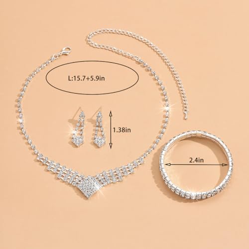 Prom Earrings Necklace Bracelet Set Elegant Crystal Rhinestone Necklace Earrings Bracelet Bridal Wedding Prom Dresses Costume Outfit Gold Jewelry Sets for Women - color: E