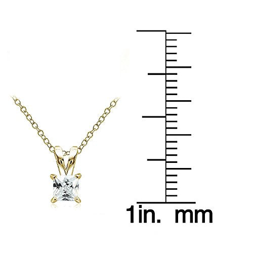 Hoops & Loops Sterling Silver, Yellow Gold Flash or Rose Gold Flash CZ Cubic Zirconia Square Solitaire Pendant Necklace - style: 5mm-Yellow Flash Silver