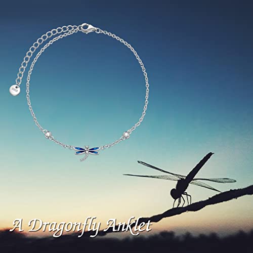 YAFEINI Anklet Bracelets for Women Girls Sterling Silver Hummingbird/Dragonfly/Butterfly Link Chain Anklets Jewelry Gifts - color: Dragonfly anklets