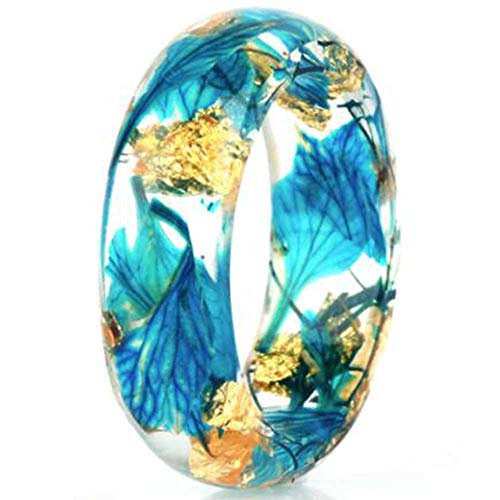 Jude Jewelers Transparent Acrylic Resin Dry Flower Candy Color Wedding Band Party Ring - color: Blue