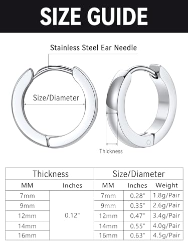 FaithHeart Stainless Steel Black/Silver/Gold Huggie Hoop Earrings for Men | Hypoallergenic Small Hoop Earrings Lightweight Sleeper Earrings Waterproof Cartilage Piercing Jewelry Gift 8-16mm - color: Silver-Flat, size: Diameter 9mm