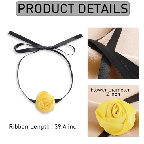 Firstmeet Floral Rose Necklace Handmade Flower Satin Ribbon Choker Necklace for Women - color: Yellow