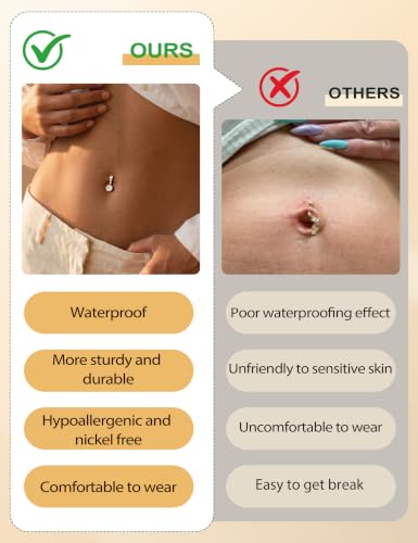 Hypoallergenic Belly Button Ring for Women | 14G, Stainless Steel, Gold Heart CZ Beaded Ball Pearl Belly Ring Stack, Curved Navel Belly Button Piercing Body Jewelry, 9PCS - color: 6PCS-14K Gold Plated