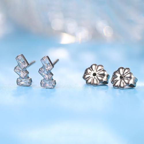 Limerencia G23 Pure Titanium Hypoallergenic Earrings | F136 Implant Grade Titanium Jewelry for Sensitive Ears - color: Triple Baguette Gem