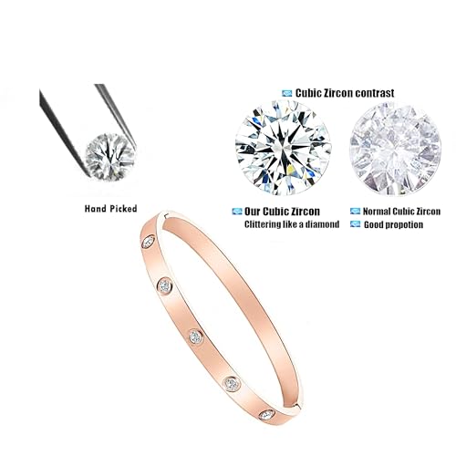 Stainless Steel for Ladies Men Bracelet Bangle Yellow 18k Gold Plated Diamonique CZ stone crystal - color: rose