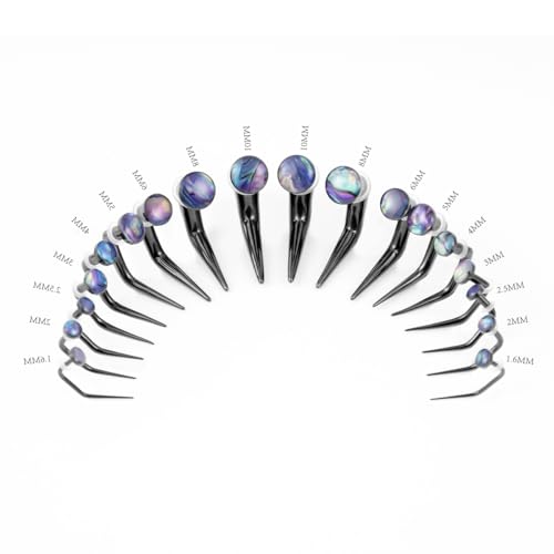 TBOSEN 18PCS Stainless Steel Stretching Kit Taper Bend Expander O-Ring Round | Flower | Heart | Cat Top Body Piercing Jewelry Set - color: Aurora Round Top,Black