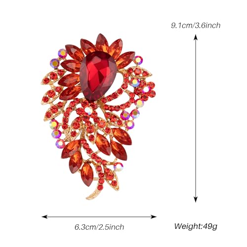 SELOVO Big Large Flower Statement Brooches Pins Scarf Decoration Gold Tone - color: red
