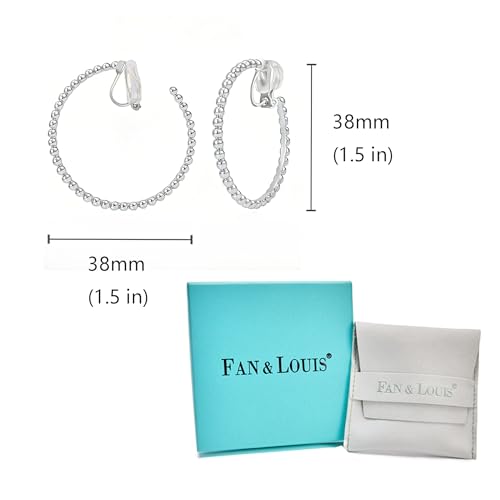 FAN&LOUIS 24K Gold Plated Hoop Clip On Earrings for Women, Gold Beaded Hoop Trendy Hypoallergenic Non Pierced Earrings Painless Lightweight 38mm Clip-On Earrings - style: Gold and Silver