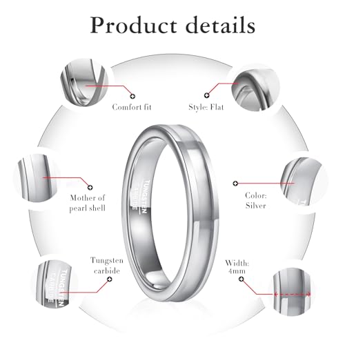 Vakki 4mm 6mm Womens Rose Gold Tungsten Carbide Ring with Mother of Pearl Shell/Marble Inlaid Wedding Band Comfort Fit Size 5-12 - color: B-4mm-Mother of Pearl & Silver