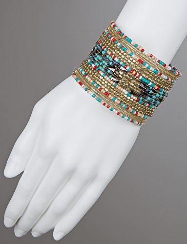 SPUNKYsoul Boho Cuff Bracelets, Women Adjustable Stackable Beaded Accessory | Adjustable Bohemian-Inspired Design, Trendy Wrist Ornament, Versatile For Occasions Or Everyday Wear, Unique Style Jewelry - style: Red/Teal/Gold