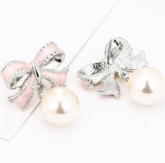 Gold Bow Earrings for Women, Long Tassel Chain Drop Earrings, Trendy Small Bow Earrings, Ribbon Waterfall Dangling Earrings, Pearl Bow Earrings, Sparkly Elegant Bowknot Preppy Jewelry Gifts for Women - color: Pink Bow-K2