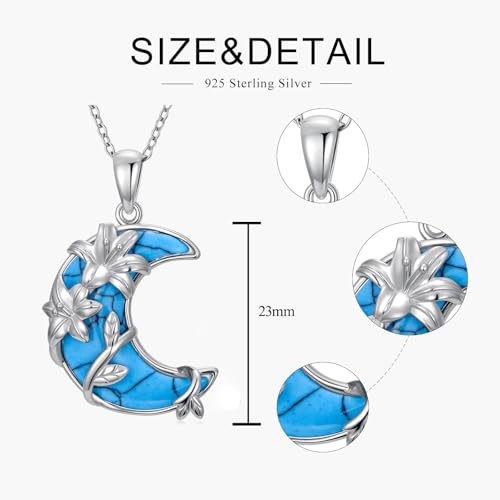 925 Sterling Silver Turquoise Moon Pendant Necklace for Women, Snake/Flower/Bow/Tree of Life/Star Moon Necklace, Dainty Jewelry for Daily Wear & Gifts - style: Style 4
