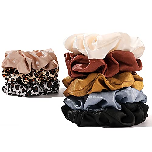 Scrunchies Hair Ties Silk Satin Scrunchy - Hair Elastics Bands Ponytail Holder Pack of Neutral Scrubchy Hair Accessories Women Girls - color: Satin Mixed color