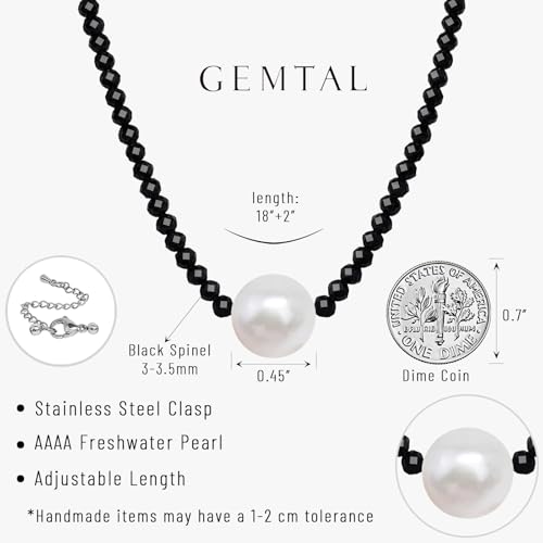 Single Pearl Choker Pendant Necklaces for Women, Natural Gemstone Womens Black Stone Beaded Choker Necklace, Dainty Round Freshwater Pearl Handmade Jewelry Gift Women Birthday Bridesmaids Anniversary 16 18 inch - color: 01-black/white, size: 18"