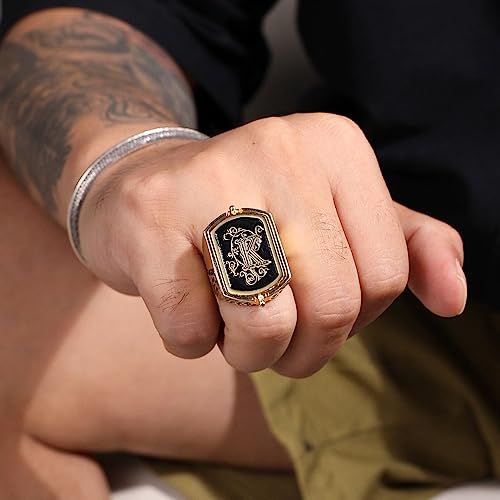 NICEDREAM Double Initial Flip Ring - Custom Monogram Signet Ring for Him - Father's Day Gift - color: Gold