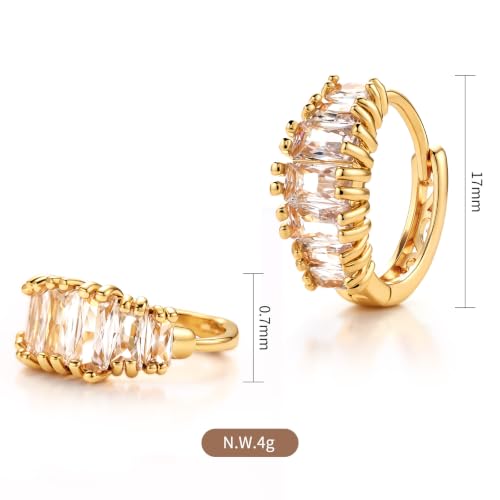 CZ Huggie Hoop Earrings for Women | Sparkly Cubic Zirconia, Small Hoop, Lightweight, Everyday Fashion Jewelry - color: Baguette CZ - Gold