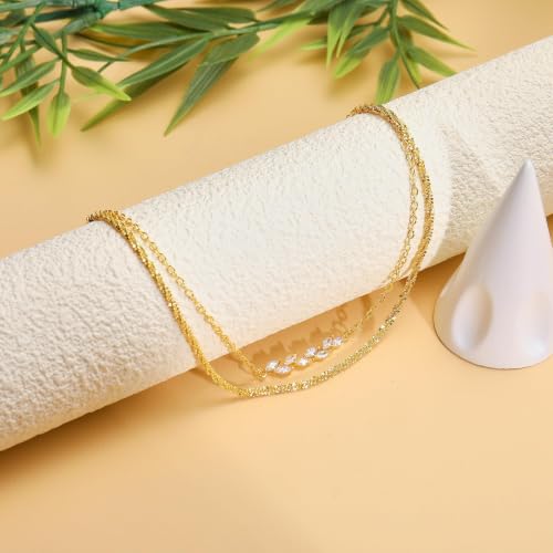 Kenivira 925 Sterling Silver Ankle Bracelets For Women Dainty Layered Waterproof 18K Gold Plated Anklets For Women Beach Adjustable Anklet Foot Jewellery - color: Gold