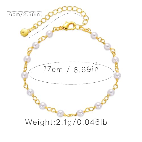 Gold Pearl Bracelet for Women, 18K Gold Plated Dainty Pearls Beaded Chain Bracelet Jewelry Gifts for Women - color: B-Gold 2