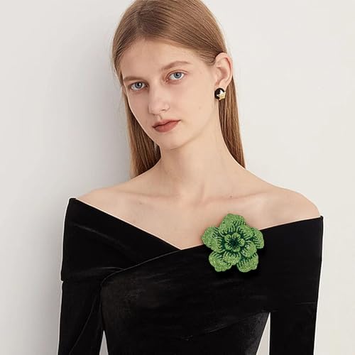 Rhinestone Flower Brooch Pin for Women Men Elegant Sparkly Crystal Camellia Floral Lapel Pins Shawl Dress Suit Clothes Accessories Wedding Party Fashion Jewelry 105mm - color: Light Green