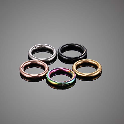Aumeo 14G 16G 18G 20G Nose Ring Hoop Stainless Steel Hinged Segment Rings Hoops Nose Clicker Ring Tragus Helix Cartilage Daith Rook Earring Piercing Jewelry for Women Men - style: 5pcs 16g 8mm mixed colors