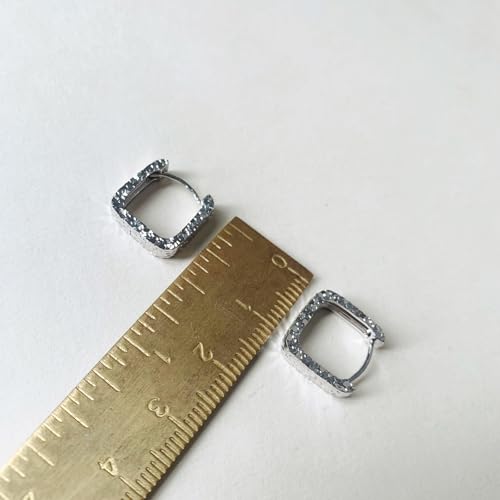 Small Hoop Earrings for Women Glitter Hoops Gold Plated with 925 Sterling Silver Post - style: Silver-square