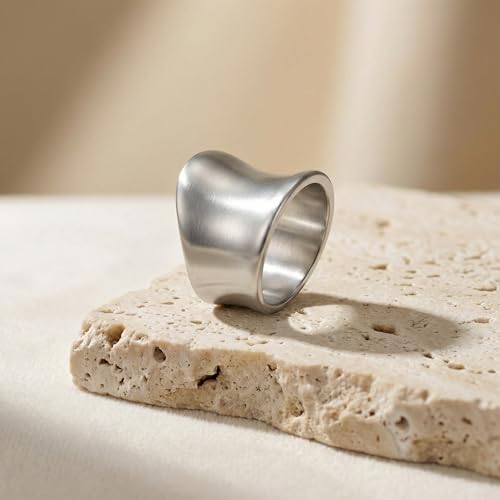 Chunky Rings for Women Gold and Silver Statement Rings Fashion Band Ring Cocktail Costume Jewelry Gift - color: Silver, size: 7