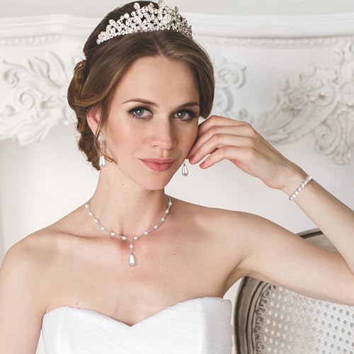 Raicegs Pearl Jewelry Set for Women Wedding Pearl Necklace Bracelet Earrings Set Bride Bridesmaid Dainty Jewelry Gift for Women - color: Backdrop chain