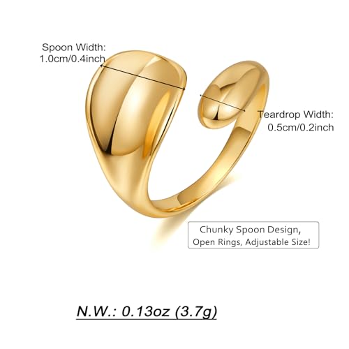 WOWORAMA Chunky Open Rings for Women Gold Silver Adjustable Dome Teardrop Rings Bold Thick Statement Rings Simple Stackable Band Rings - color: Gold Spoon Ring